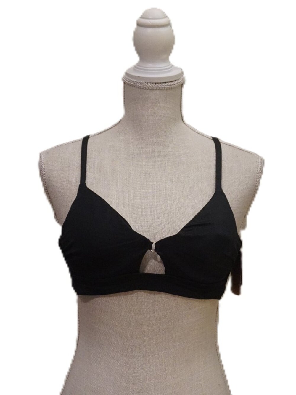 Shade & Shore Black Bikini Top Keyhole Front Wired Criss Cross Straps Womens 34B